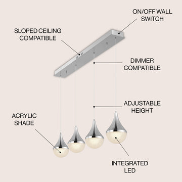 Elyse Teardrop Modern Mid-Century Iron/Acrylic Integrated Linear LED Pendant